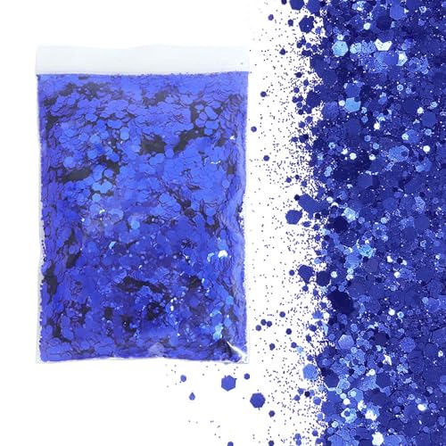 SHUOHONG 100g Glitzer Basteln Kinder, 3 Größen Gemischt Glitter, Groß Glitzer zum Basteln, Feiner Glitzer Wandfarbe, Pailletten Glitzerpulver für Make-up, Karten, Nagelkunst, DIY (Tiefes Königsblau) von SHUOHONG