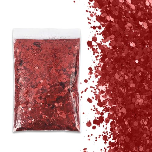 SHUOHONG 100g Glitzer Basteln Kinder, 3 Größen Gemischt Glitter, Groß Glitzer zum Basteln, Feiner Glitzer Wandfarbe, Pailletten Glitzerpulver für Make-up, Karten, Nagelkunst, DIY (Tiefrot) von SHUOHONG