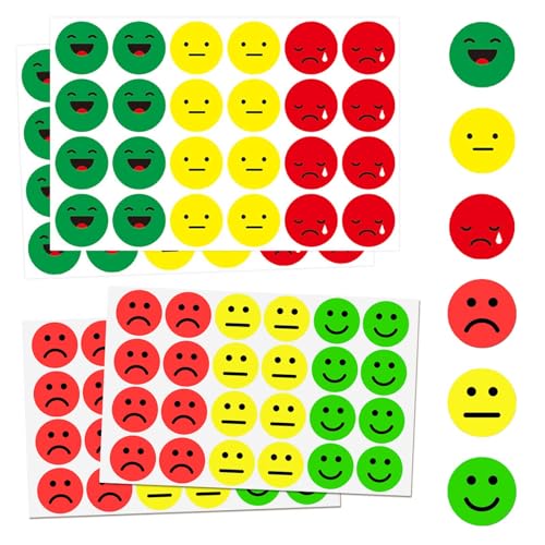 SHUOHONG 2400 Stück 25mm Smiley Aufkleber, Smiley Sticker, Smi Emotion Aufkleber, Rote Gelbe und Grüne Aufkleber, Belohnungssticker für Moderationskarten Moderationskoffer Belohnungssticker von SHUOHONG