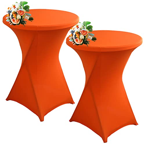 Strech Husse Für Stehtische Ø 60/80cm – Strechüberzug Tischhusse Für Bistrotische – Cocktail Tischdecken Stehtischhusse Für Hochzeit,Geburtstag,Taufe Etc (2Pcs-60cm,Orange) von SHUOJIA