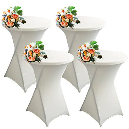 SHUOJIA Strech Husse Für Stehtische Ø 60/80cm – Strechüberzug Tischhusse Für Bistrotische – Cocktail Tischdecken Stehtischhusse Für Hochzeit,Geburtstag,Taufe Etc (4Pcs-80cm,Ivory White) von SHUOJIA