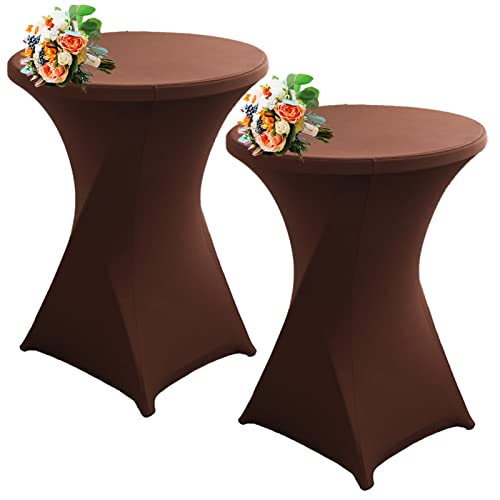 SHUOJIA Strech Husse Für Stehtische Ø 60/80cm – Strechüberzug Tischhusse Für Bistrotische – Cocktail Tischdecken Stehtischhusse Für Hochzeit,Geburtstag,Taufe Etc (2Pcs-60cm,Brown) von SHUOJIA