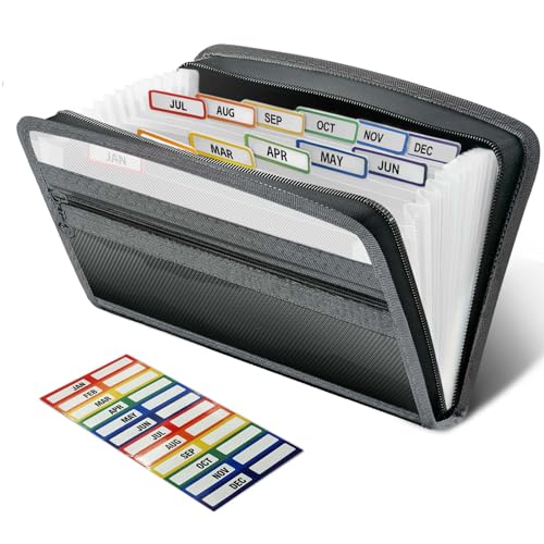 Shutex Quittung Coupon Organizer,13 Fächern Erweiterbare Dokumentenmappe,Dokumenten-Organizer mit Reißverschluss,Tragbar Aktenordner für Schecks,Rechnungen,Schule Haus Büro Reise 27,5 x 17,3 cm,Grau von SHUTEX