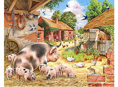 Kreuzstich Stickpackungen,Bauernhof Schwein und Hahn,11CT Kreuzstich Set Vorgedruckt,Stickbilder Vorgedruckt Kreuzstich für Wandkunst-Heimdekoration 40CMX50cm von SHYHXQH