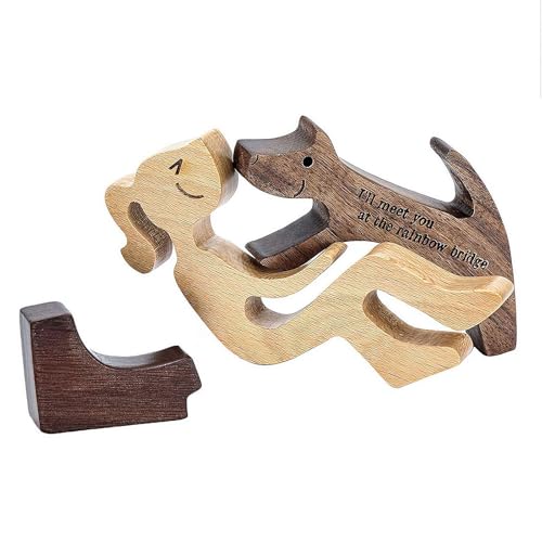 SHYKNYU Holzfiguren für Hundefamilie, Welpe, Holzschnitzerei, einzigartige Holzstatuen, herzerwärmendes Geschenk für Hundeliebhaber, handgefertigt, kreative Heimdekoration von SHYKNYU