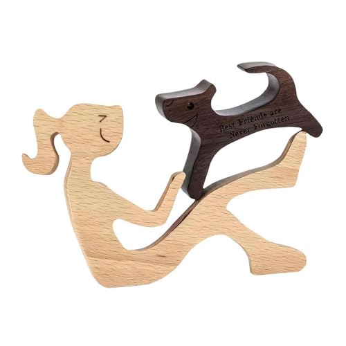 SHYKNYU Holzfiguren für Hundefamilie, Welpe, Holzschnitzerei, einzigartige Holzstatuen, herzerwärmendes Geschenk für Hundeliebhaber, handgefertigt, kreative Heimdekoration von SHYKNYU