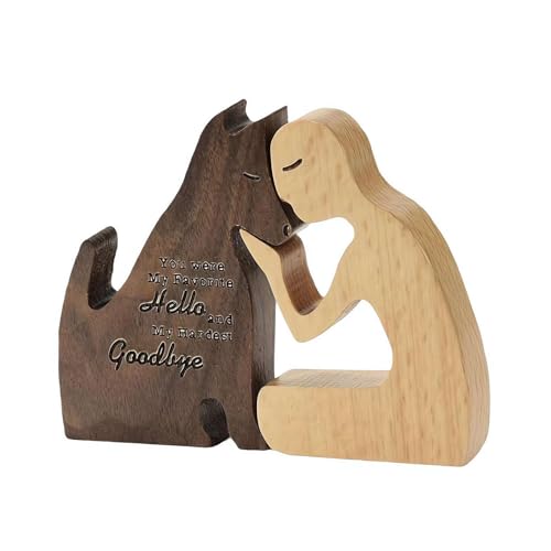 SHYKNYU Holzfiguren für Hundefamilie, Welpe, Holzschnitzerei, einzigartige Holzstatuen, herzerwärmendes Geschenk für Hundeliebhaber, handgefertigt, kreative Heimdekoration von SHYKNYU