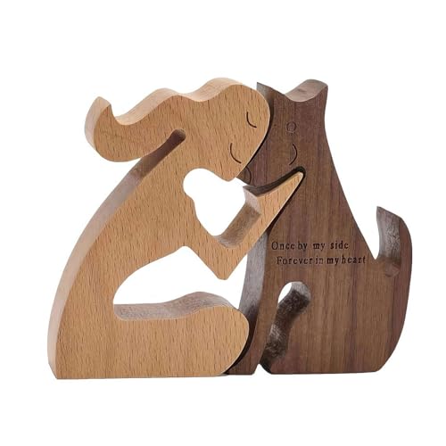 SHYKNYU Holzfiguren für Hundefamilie, Welpe, Holzschnitzerei, einzigartige Holzstatuen, herzerwärmendes Geschenk für Hundeliebhaber, handgefertigt, kreative Heimdekoration von SHYKNYU