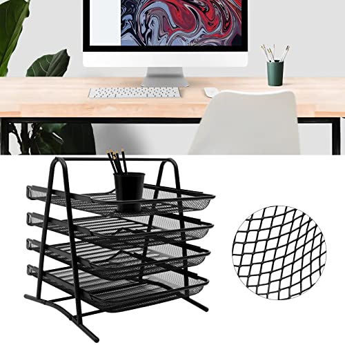 4 Tier Dokumentenablage aus Metall Schreibtisch Dokument Brief Ablage Mesh Design Schreibtischablage A4 für Zuhause & Büro Schwarz von SHZICMY