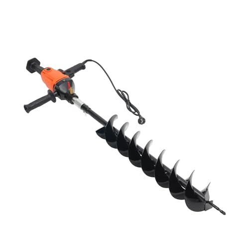 Elektrischer Erdbohrer Erdlochbohrer Pfahlbohrer Gartenbohrer Bohrerlänge 120mm, Handheld Pfahlbohrer Stufenlosem Geschwindigkeitsregler 1900W, 1000 Umdrehungen pro Minute (Orange) von SHZICMY