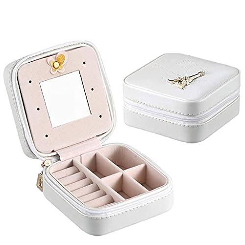 Schmuckschatulle, Schmuckschatulle, PU, ​​für Geschäftsreisen, Schmuckaufbewahrung, kleine, einfache, mehrschichtige Ring- und Halsketten-tragbare Schmuckschatulle für Damen-Schmuck-Organizer (Silber) von SHZZHS