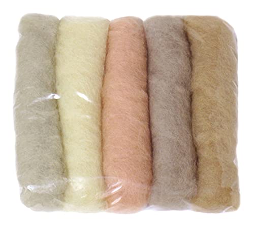 SIA COLLA-S Filzwolle Bunt Mischung Filz gemischte 100% Wolle Beige Farbtönen Mix. Mindestens 5 verschiedene Farbtöne, 50 g insgesamt von SIA COLLA-S