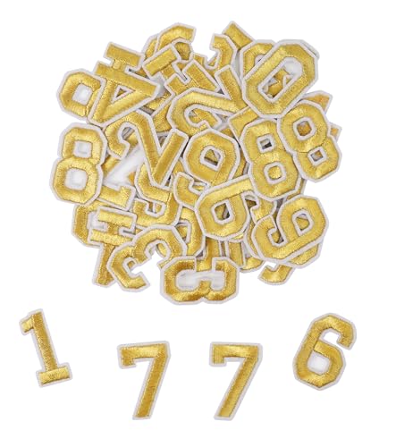 SIBORUI Iron Numbers Patches 40 Pcs Number Patches Embroidered Patch Numbers 0-9 for DIY Accessories Hats Shirts Jeans Socks Bags Dress (Gold) von SIBORUI