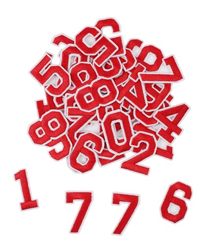 SIBORUI Iron Numbers Patches 40 Pcs Number Patches Embroidered Patch Numbers 0-9 for DIY Accessories Hats Shirts Jeans Socks Bags Dress (Red) von SIBORUI