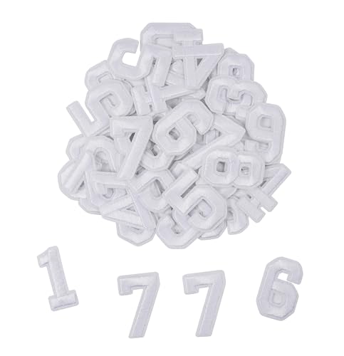 SIBORUI Iron Numbers Patches 40 Pcs Number Patches Embroidered Patch Numbers 0-9 for DIY Accessories Hats Shirts Jeans Socks Bags Dress (White) von SIBORUI