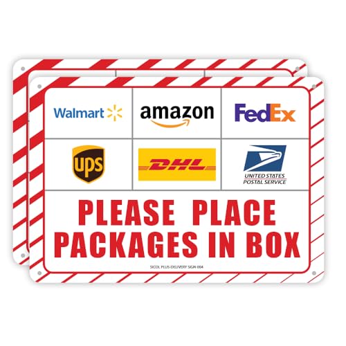 Paket-Lieferschild (02er-Pack), Größe 25,4 x 17,8 cm, bitte legen Sie Pakete in Box, Dankeschön, Lieferschilder für Pakete, (Aluminium (02er-Pack) von SICOL PLUS