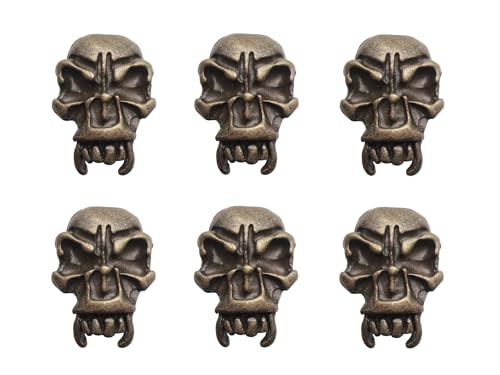 SICOLAS Fangs Totenkopf-Legierungsperlen für EDC-Schlüsselbänder, Messer, Paracord-Perlen, DIY-Schmuckhersteller-Charm-Zubehör, Bartperlen, 6 Stück (Bronze) von SICOLAS