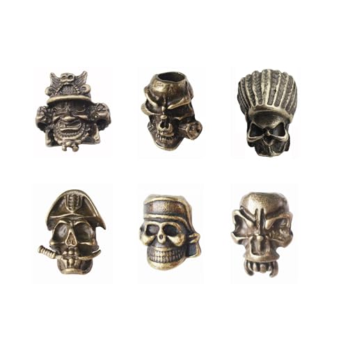 SICOLAS Totenkopf-Perlen aus Legierung für EDC-Schlüsselbänder, Messer, Paracord-Perlen, DIY-Schmuckhersteller, Charm-Zubehör, 6 Stück (Bronze) von SICOLAS