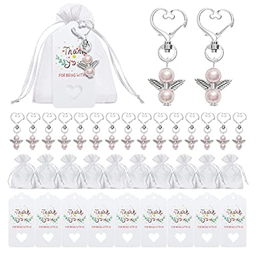 SICOSALT 40 Sets Perlen mit HerzföRmigem SchlüSsel AnhäNger Hochzeit Bevorzugung Set, Inklusive Perlen SchlüSsel AnhäNger, Organza Geschenk TüTen A von SICOSALT