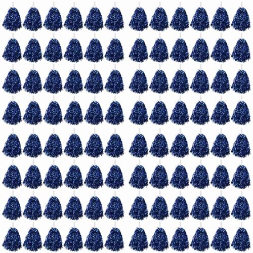 SICOSALT 96 Stück Cheerleading Pom Poms Metallfolie Cheer Pom Poms mit Kunststoffgriff für Erwachsene Kinder Cheerleader Blau von SICOSALT