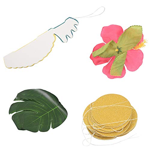 SICOSALT Hawaiian Tropical Luau Thema Dekorationen Set, GehöRen Seidenpapier Ananas, Tropical Palm SimulationsbläTter, KüNstliche Hibiskus-Luau-Blumen, Gold Glitzernden Banner von SICOSALT