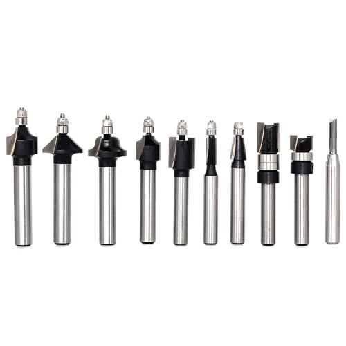 SICWOOD 10-teiliges Fräser-Bit-Set mit 1/4-Zoll-Schaft, Präzisions-Hartmetallbestückt, professionelles Miniatur-Fräser-Set / Oberfräser, kleinstes Führungslager, perfekt für kleine feine von SICWOOD