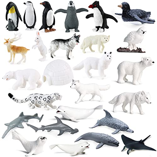 26 Stück Arktis Antarktis Ozean Meer Tierfiguren, Mini Kunststoff Polar Tier Figur, Pinguin Eisbär Robbe Schneeeule unter dem Meer Leben Figuren Geburtstag Kuchen Topper Geschenk Osterei Füller von SIENON