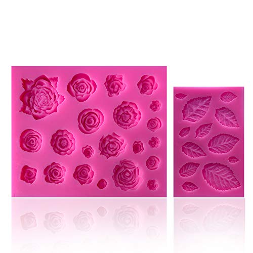 SIENON 33 Cavity Rose Blumen und Blätter Fondant Candy Silikonformen Schokoladenformen für Sugarcraft, Cupcake Topper, Seife, Fimo, Bastelprojekte，Hochzeits- und Geburtstagstortendekorationen von SIENON