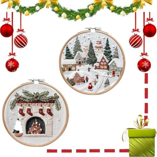 SIGANG 2pcs Christmas Embroidery Kit, Weihnachts Stickerei Set, Stickerei Set Anfänger Weihnachten, Weihnachts Häkelmuster, Kreuzstich Set Weihnachten Deko, mit Stickrahmen, Farbfäden und Werkzeuge von SIGANG