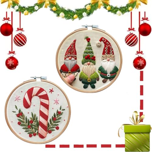 SIGANG 2pcs Christmas Embroidery Kit, Weihnachts Stickerei Set, Stickerei Set Anfänger Weihnachten, Weihnachts Häkelmuster, Kreuzstich Set Weihnachten Deko, mit Stickrahmen, Farbfäden und Werkzeuge von SIGANG