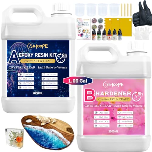 Crystal Clear Epoxy Resin Kit - Deep Pour Resin Kit für das Gießen DIY Kunsthandwerk Schmuck & Resin Form, 5X UV keine Vergilbung & Bubble Free Easy 1:1 Mischungsverhältnis nach Volumen (136, Unzen) von SIHOOPE