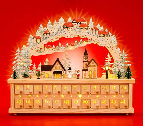 SIKORA LB80 XXL Holz LED Schwibbogen Adventskalender mit kleinen beleuchteten Schubkästchen zum Befüllen von SIKORA