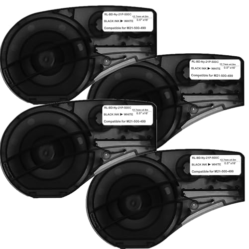 Kompatibel mit M21-500-499 Nylontuch mit hoher Haftung, 1,27 cm, Schwarz auf Weiß, für M210, M210LAB, M211, BMP21-PLUS, BMP21-LAB Etikettenmacher, für hohe Haftung, Nylongewebe, 4 Stück von SIKOT