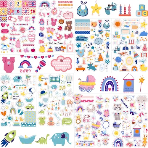 Aufkleber für Kinder und Baby Fotoalben, SILARLAIT Stickers Babyalbum, 4 Bögen DIN-A4 DIY Scrapbooking Sticker zum Basteln für Geschenke Karten Kalender, Aufkleber für Babyshower Babyparty von SILARLAIT