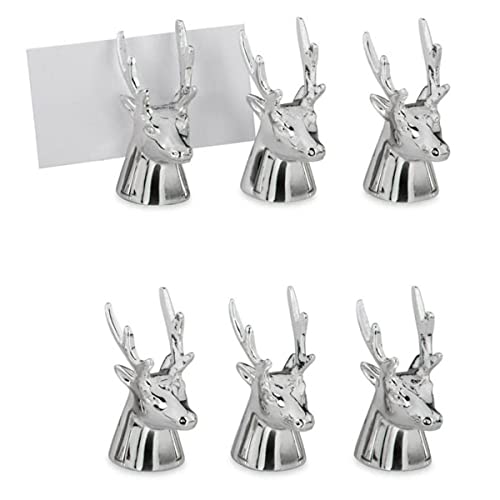 SILBERKANNE Halter für die Tischkarte 6er Set Hirsch 4x2,5 cm Premium Silber Plated edel versilbert in Top Verarbeitung. Fertig zum verschenken mit schicker Geschenkverpackung von SILBERKANNE