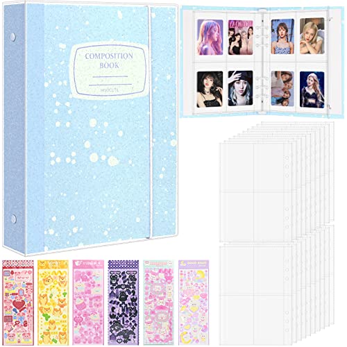 A5 Binder Fotokartenalbum, 3 Zoll Kpop Fotoalbum Halter mit 20 Blätter 4 Fächer Fotosichthüllen(160Taschen), Durchsichtige Schutzhülle, 6 Bunte Aufkleber, 6 Ringbuch Photocard Binder Kpop von SIMDAO