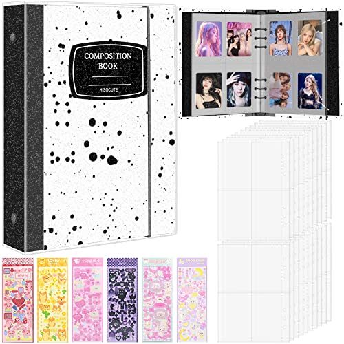 A5 Binder Fotokartenalbum, 3 Zoll Kpop Fotoalbum Halter mit 20 Blätter 4 Fächer Fotosichthüllen(160Taschen), Durchsichtige Schutzhülle, 6 Bunte Aufkleber, 6 Ringbuch Photocard Binder Kpop von SIMDAO