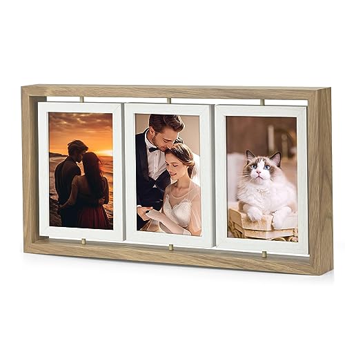 SIMDAO Bilderrahmen 10x15 Holz, 360°Drehbare Bilderrahmen Multirahmen für Bilder Collagen mit Acrylglasschutz, Bilderrahmen Collage für 6 Fotos, Foto Geschenk für Geburtstag, Hochzeit, Weihnachten von SIMDAO