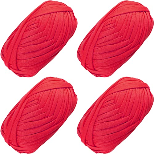 4 PCS Anfänger T-Shirt Garn elastischen Stoff häkeln Tuch Garn für DIY Stricken, Spaghetti Garn dicke Strickgarn für Hand DIY Tasche Decke Kissen Häkeln Projekte, Home Decor(Rot) von SIMEIQI