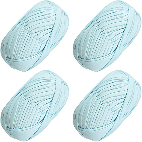 4 PCS Anfänger T-Shirt Garn elastischen Stoff häkeln Tuch Garn für DIY Stricken, Spaghetti Garn dicke Strickgarn für Hand DIY Tasche Decke Kissen Häkeln Projekte, Home Decor (Aqua-blau) von SIMEIQI