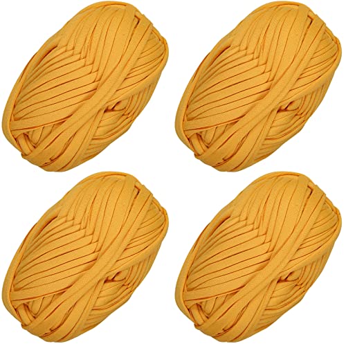 4 PCS Anfänger T-Shirt Garn elastischen Stoff häkeln Tuch Garn für DIY Stricken, Spaghetti Garn dicke Strickgarn für Hand DIY Tasche Decke Kissen Häkeln Projekte, Home Decor (Gelb) von SIMEIQI