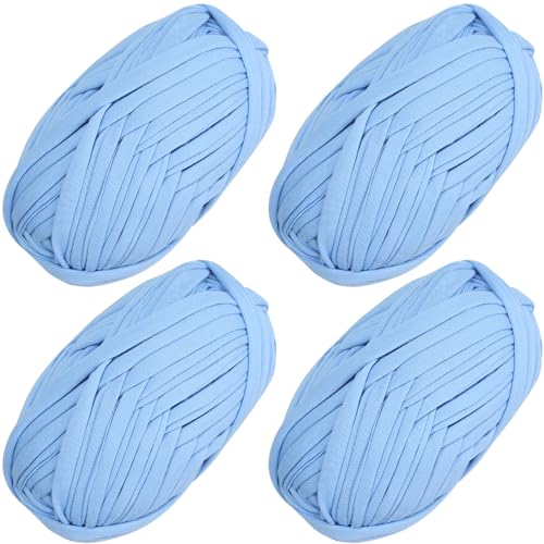 4 PCS Anfänger T-Shirt Garn elastischen Stoff häkeln Tuch Garn für DIY Stricken, Spaghetti Garn dicke Strickgarn für Hand DIY Tasche Decke Kissen Häkeln Projekte, Home Decor (Himmelblau) von SIMEIQI