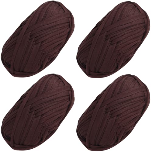 4 PCS Anfänger T-Shirt Garn elastischen Stoff häkeln Tuch Garn für DIY Stricken, Spaghetti Garn dicke Strickgarn für Hand DIY Tasche Decke Kissen Häkeln Projekte, Home Decor (Kaffee) von SIMEIQI