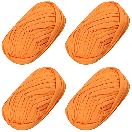 4 PCS Anfänger T-Shirt Garn elastischen Stoff häkeln Tuch Garn für DIY Stricken, Spaghetti Garn dicke Strickgarn für Hand DIY Tasche Decke Kissen Häkeln Projekte, Home Decor (Orange) von SIMEIQI