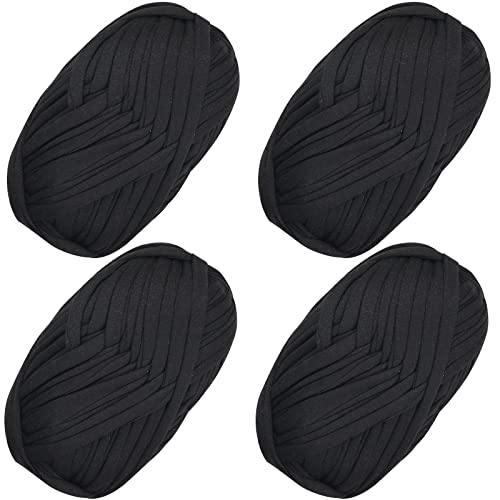 4 PCS Anfänger T-Shirt Garn elastischen Stoff häkeln Tuch Garn für DIY Stricken, Spaghetti Garn dicke Strickgarn für Hand DIY Tasche Decke Kissen Häkeln Projekte, Home Decor (Schwarz) von SIMEIQI