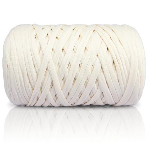 400g T-Shirt Garn elastische Stoff häkeln Tuch Garn für DIY Stricken, 130 Yards Spaghetti Garn dicke Strickgarn für Hand DIY Tasche Korb Kissen Häkeln Projekte, Home Decor（Beigefarben） von SIMEIQI