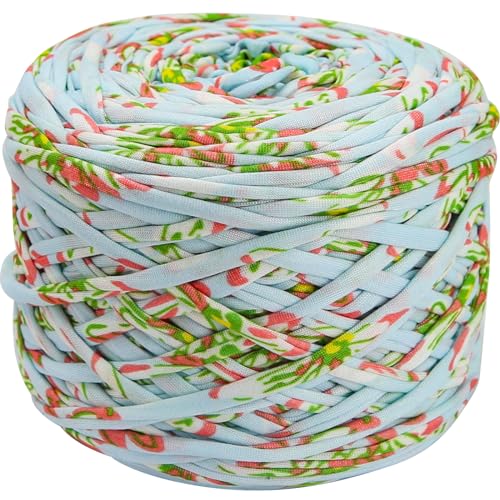 400g T-Shirt Garn elastische Stoff häkeln Tuch Garn für DIY Stricken, 130 Yards Spaghetti Garn dicke Strickgarn für Hand DIY Tasche Korb Kissen Häkeln Projekte, Home Decor(Blaue Blume) von SIMEIQI