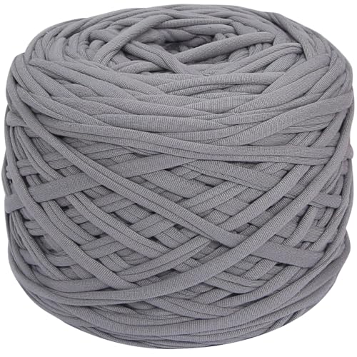 400g T-Shirt Garn elastische Stoff häkeln Tuch Garn für DIY Stricken, 130 Yards Spaghetti Garn dicke Strickgarn für Hand DIY Tasche Korb Kissen Häkeln Projekte, Home Decor(Grau) von SIMEIQI