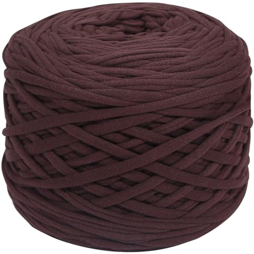 400g T-Shirt Garn elastische Stoff häkeln Tuch Garn für DIY Stricken, 130 Yards Spaghetti Garn dicke Strickgarn für Hand DIY Tasche Korb Kissen Häkeln Projekte, Home Decor(Kaffee) von SIMEIQI