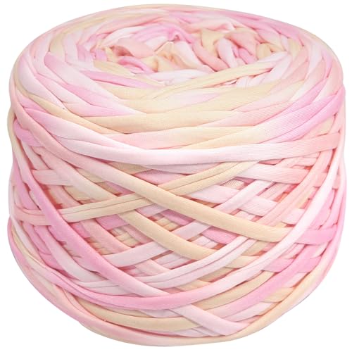 400g T-Shirt Garn elastische Stoff häkeln Tuch Garn für DIY Stricken, 130 Yards Spaghetti Garn dicke Strickgarn für Hand DIY Tasche Korb Kissen Häkeln Projekte, Home Decor(Pfirsich) von SIMEIQI